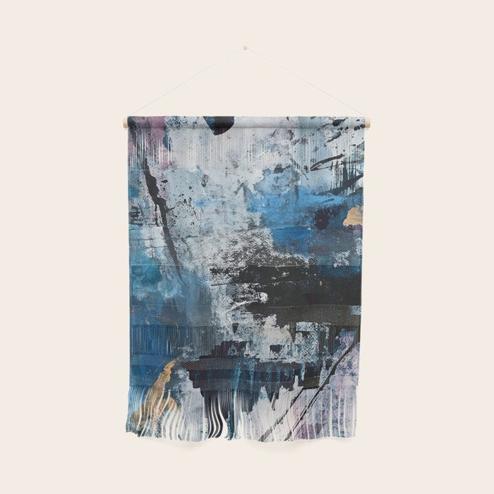 Breathe: colorful abstract in black, blue, purple, gold and white Wall Hanging Gallery Image 1