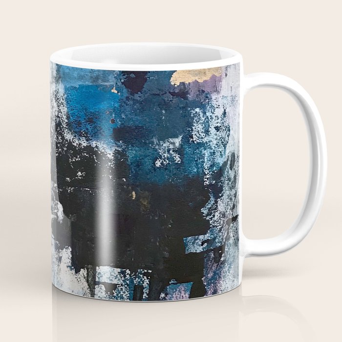 Breathe: colorful abstract in black, blue, purple, gold and white Coffee Mug Gallery Image 1