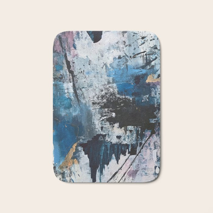 Breathe: colorful abstract in black, blue, purple, gold and white Bath Mat Gallery Image 1