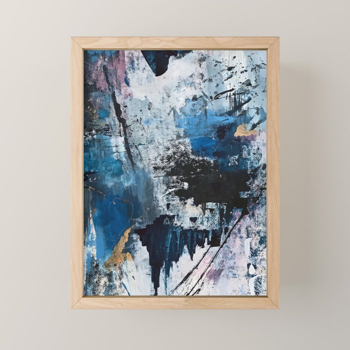 Breathe: colorful abstract in black, blue, purple, gold and white Mini Art Print Gallery Image 1