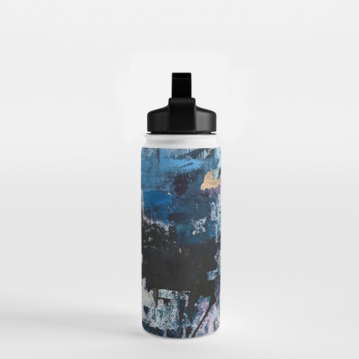 Breathe: colorful abstract in black, blue, purple, gold and white Water Bottle Gallery Image 2
