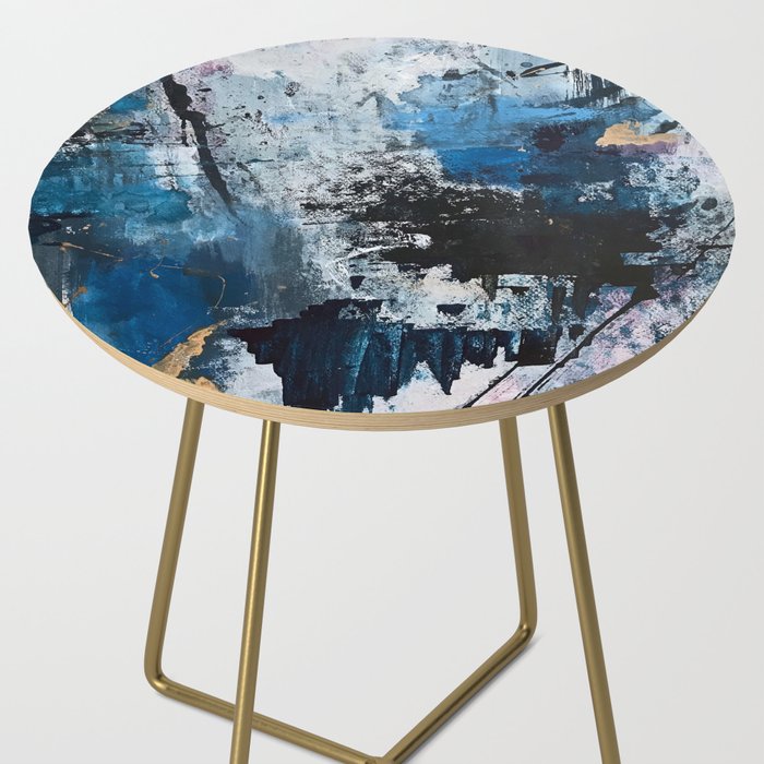 Breathe: colorful abstract in black, blue, purple, gold and white Side Table Gallery Image 2