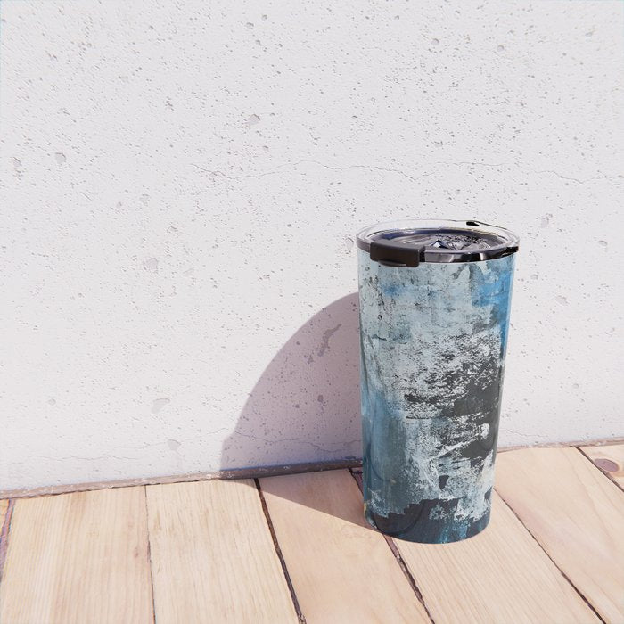 Breathe: colorful abstract in black, blue, purple, gold and white Travel Mug Gallery Image 4