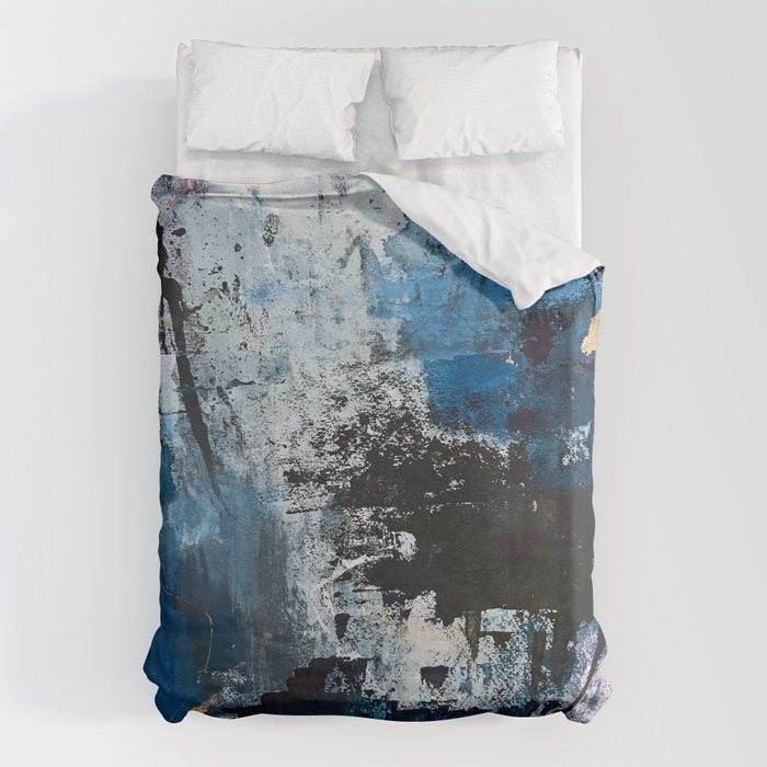 Breathe: colorful abstract in black, blue, purple, gold and white Duvet Cover Gallery Image 6