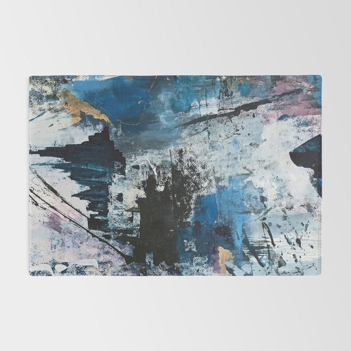 Breathe: colorful abstract in black, blue, purple, gold and white Rug Gallery Image 2