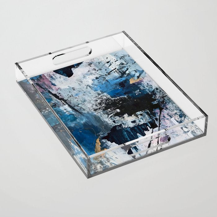 Breathe: colorful abstract in black, blue, purple, gold and white Acrylic Tray Gallery Image 1