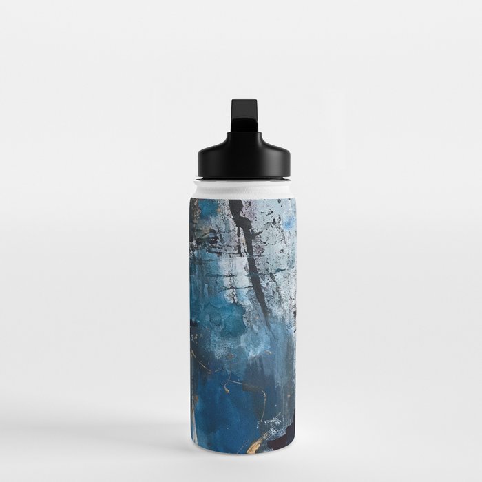 Breathe: colorful abstract in black, blue, purple, gold and white Water Bottle Gallery Image 3