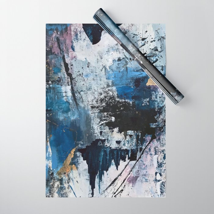 Breathe: colorful abstract in black, blue, purple, gold and white Wrapping Paper Gallery Image 1