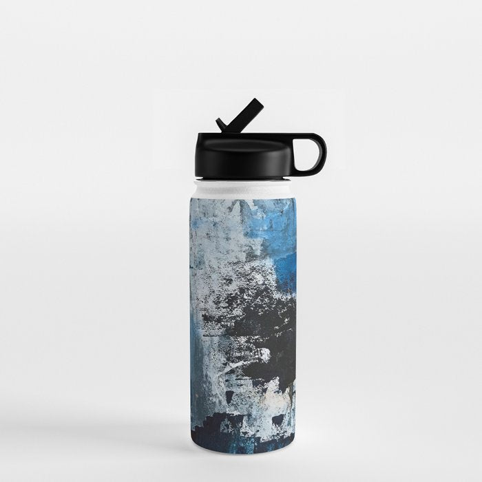 Breathe: colorful abstract in black, blue, purple, gold and white Water Bottle Gallery Image 1