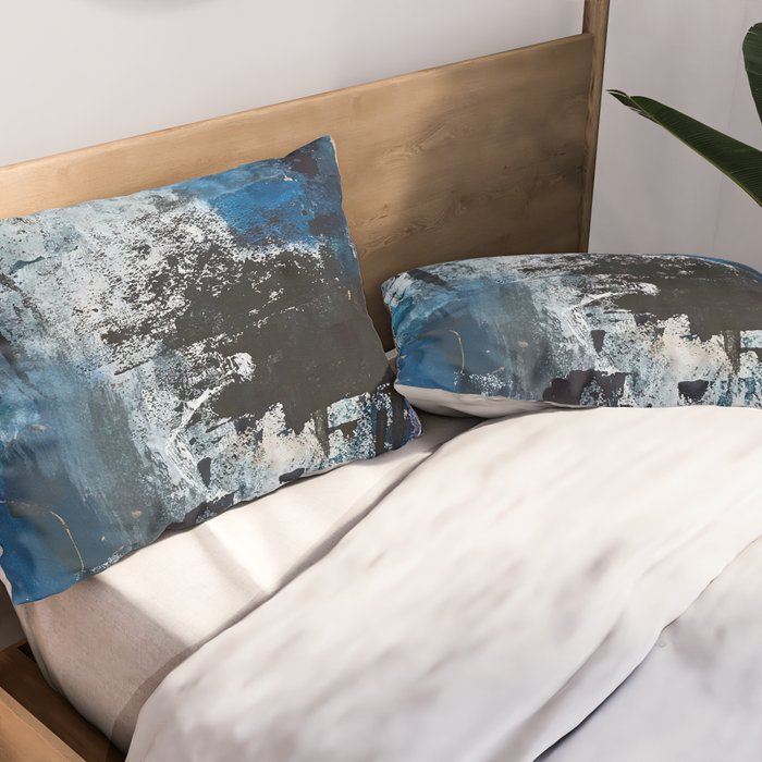 Breathe: colorful abstract in black, blue, purple, gold and white Pillow Sham Gallery Image 2