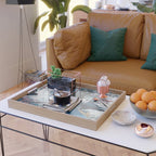 Breathe: colorful abstract in black, blue, purple, gold and white Serving Tray Gallery Image 2