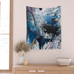 Breathe: colorful abstract in black, blue, purple, gold and white Wall Tapestry Gallery Image 2