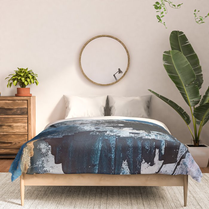 Breathe: colorful abstract in black, blue, purple, gold and white Comforter Gallery Image 3