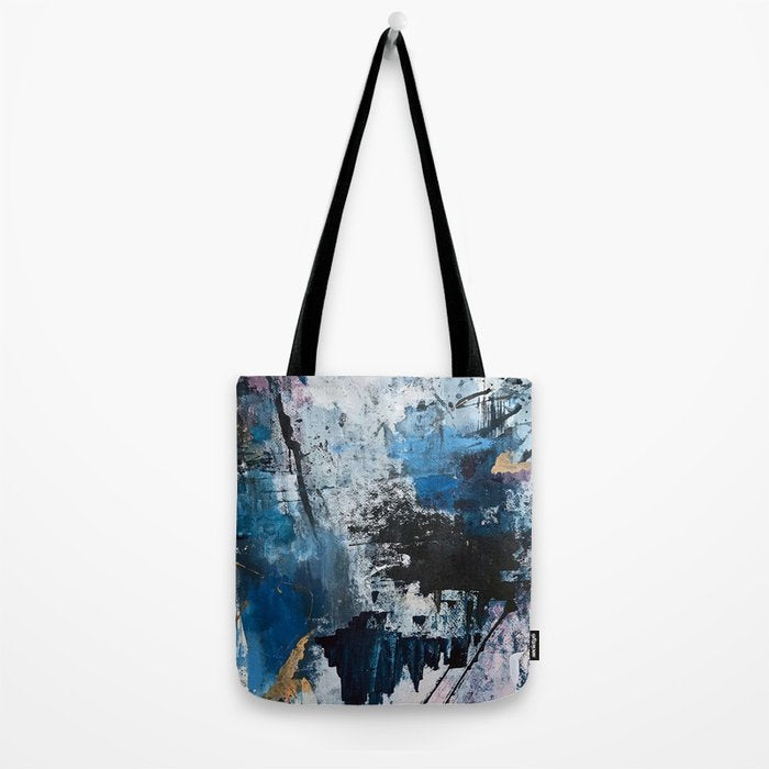 Breathe: colorful abstract in black, blue, purple, gold and white Tote Bag Gallery Image 2