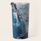 Breathe: colorful abstract in black, blue, purple, gold and white Travel Mug Gallery Image 3