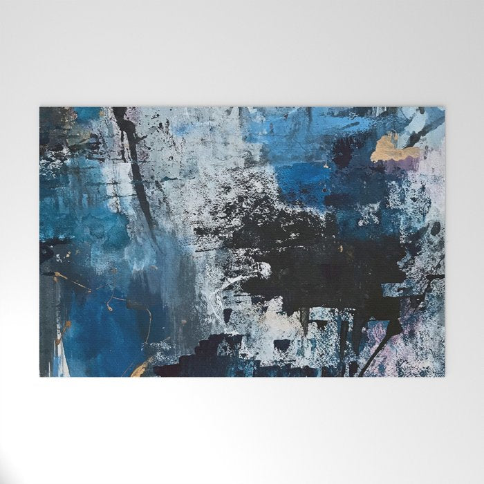 Breathe: colorful abstract in black, blue, purple, gold and white Welcome Mat Gallery Image 1