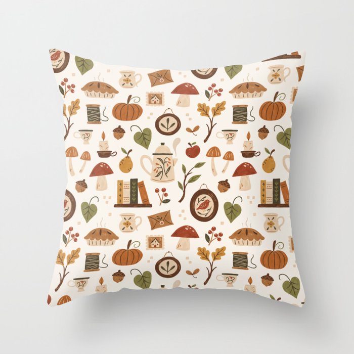 Cozy Vintage Autumn Throw Pillow Gallery Image 1