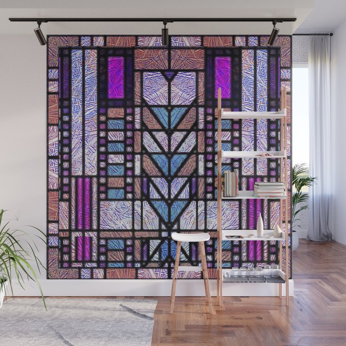 Purple and Blue Art Deco Stained Glass Design Wall Mural Gallery Image 1