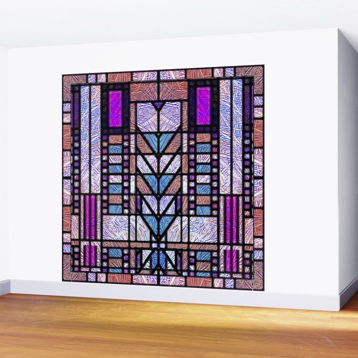 Purple and Blue Art Deco Stained Glass Design Wall Mural Gallery Image 2