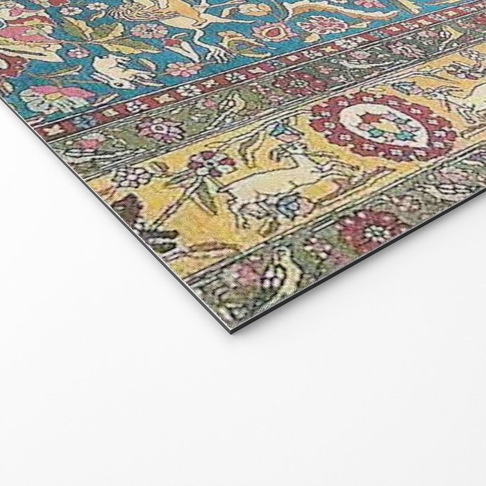 Antique Golden Blue Tehran Persian Rug Welcome Mat Gallery Image 2