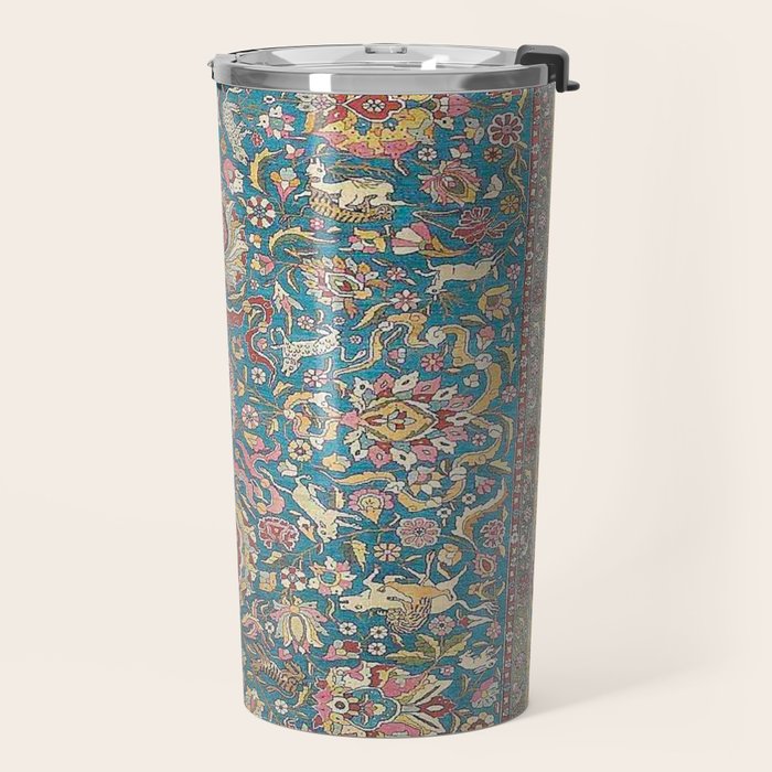Antique Golden Blue Tehran Persian Rug Travel Mug Gallery Image 2