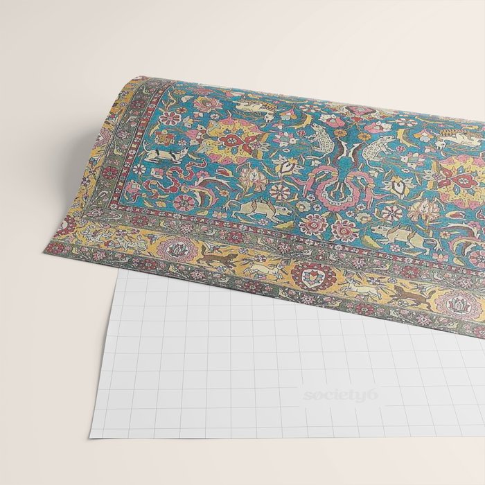 Antique Golden Blue Tehran Persian Rug Wrapping Paper Gallery Image 2