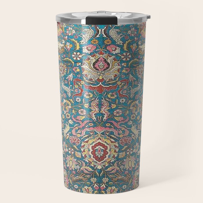 Antique Golden Blue Tehran Persian Rug Travel Mug Gallery Image 1