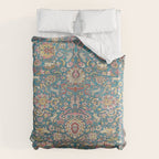Antique Golden Blue Tehran Persian Rug Duvet Cover Gallery Image 6