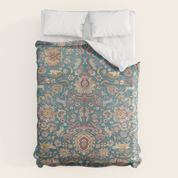 Antique Golden Blue Tehran Persian Rug Duvet Cover Gallery Image 6