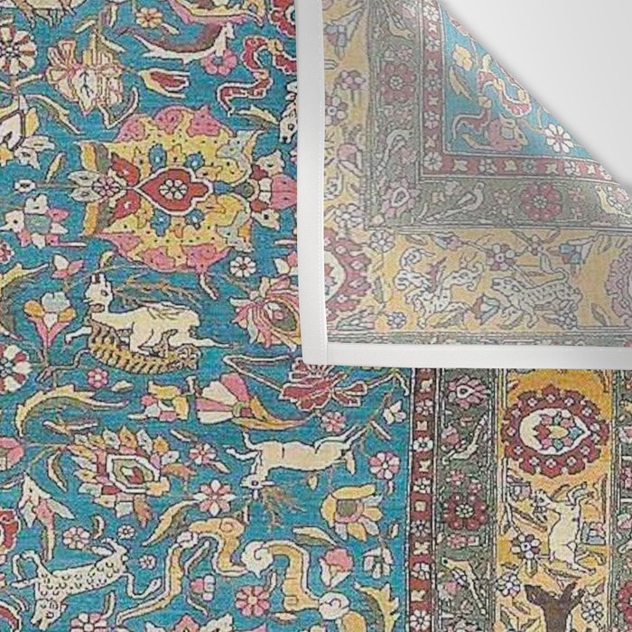 Antique Golden Blue Tehran Persian Rug Wall Tapestry Gallery Image 3