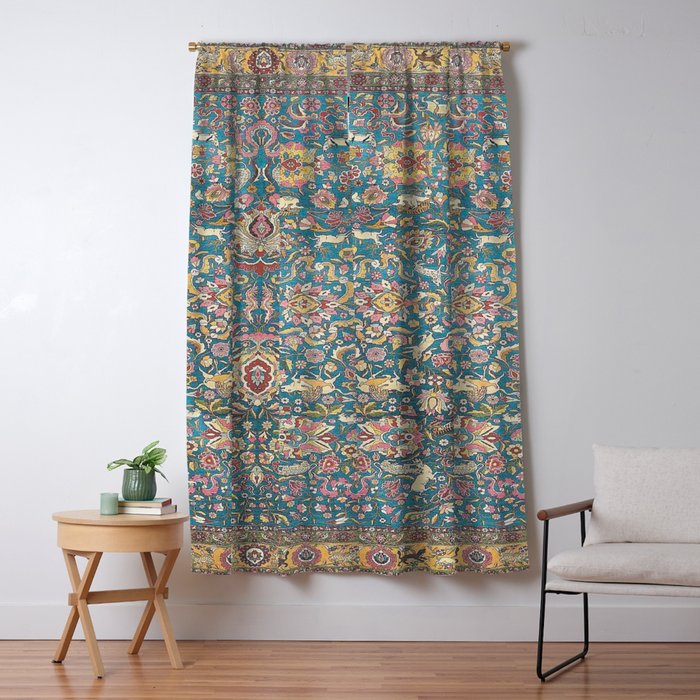 Antique Golden Blue Tehran Persian Rug Window Curtain Gallery Image 5