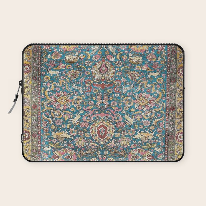 Antique Golden Blue Tehran Persian Rug Laptop Sleeve Gallery Image 1