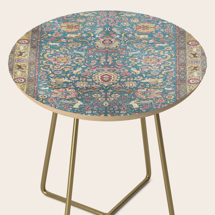 Antique Golden Blue Tehran Persian Rug Side Table Gallery Image 2