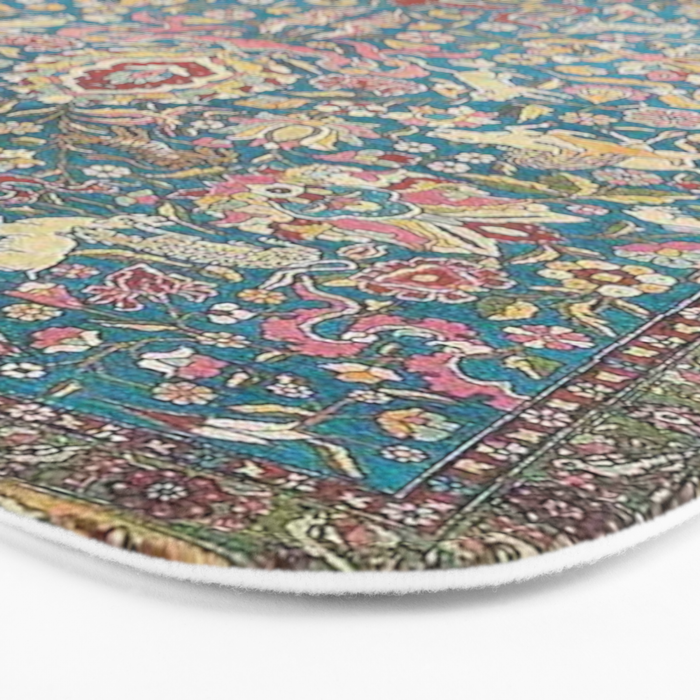 Antique Golden Blue Tehran Persian Rug Bath Mat Gallery Image 3