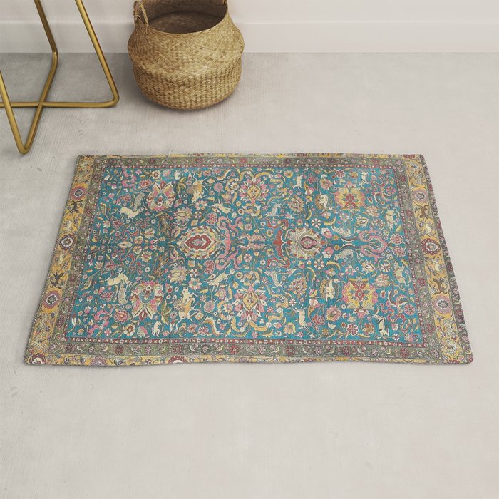 Antique Golden Blue Tehran Persian Rug Rug Gallery Image 1