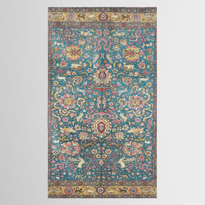 Antique Golden Blue Tehran Persian Rug Tablecloth Gallery Image 2