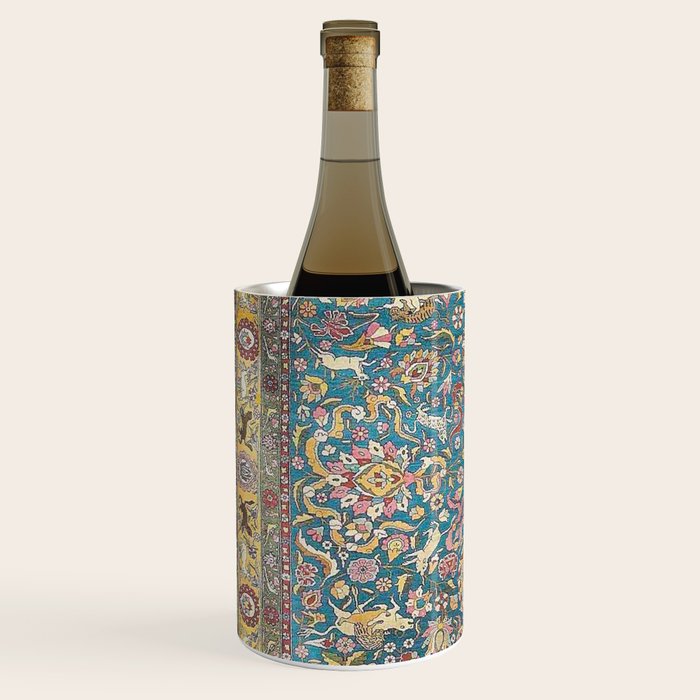 Antique Golden Blue Tehran Persian Rug Wine Chiller Gallery Image 2