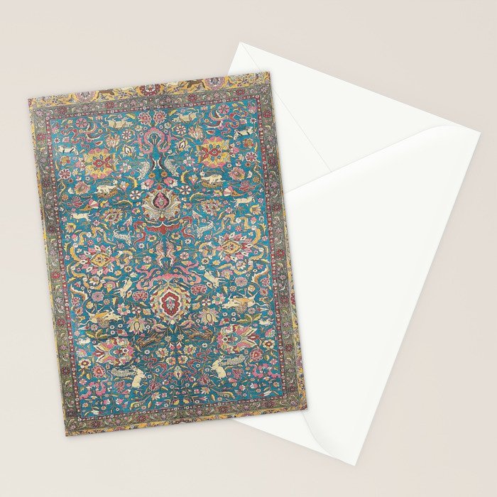 Antique Golden Blue Tehran Persian Rug Stationery Card Gallery Image 2