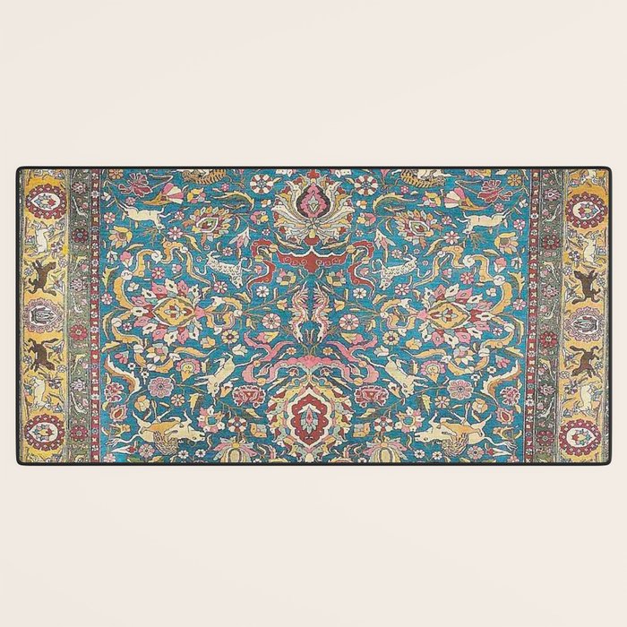 Antique Golden Blue Tehran Persian Rug Desk Mat Gallery Image 3