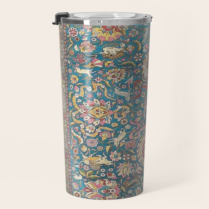 Antique Golden Blue Tehran Persian Rug Travel Mug Gallery Image 3
