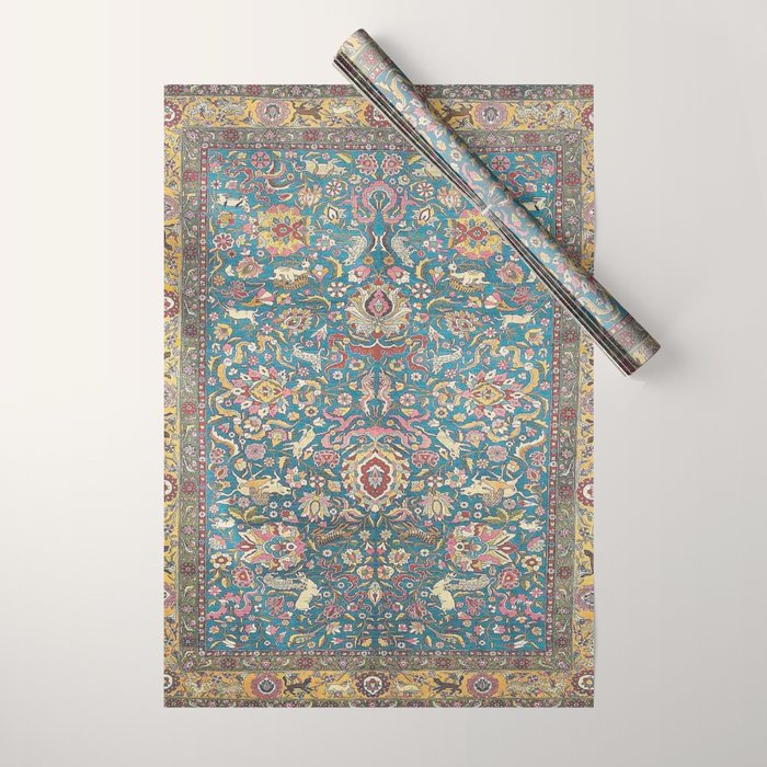 Antique Golden Blue Tehran Persian Rug Wrapping Paper Gallery Image 1