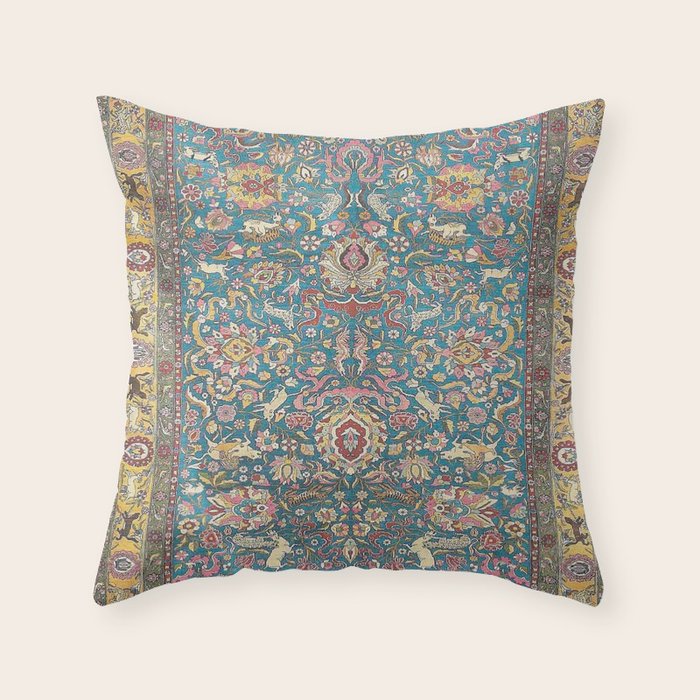 Antique Golden Blue Tehran Persian Rug Throw Pillow Gallery Image 6