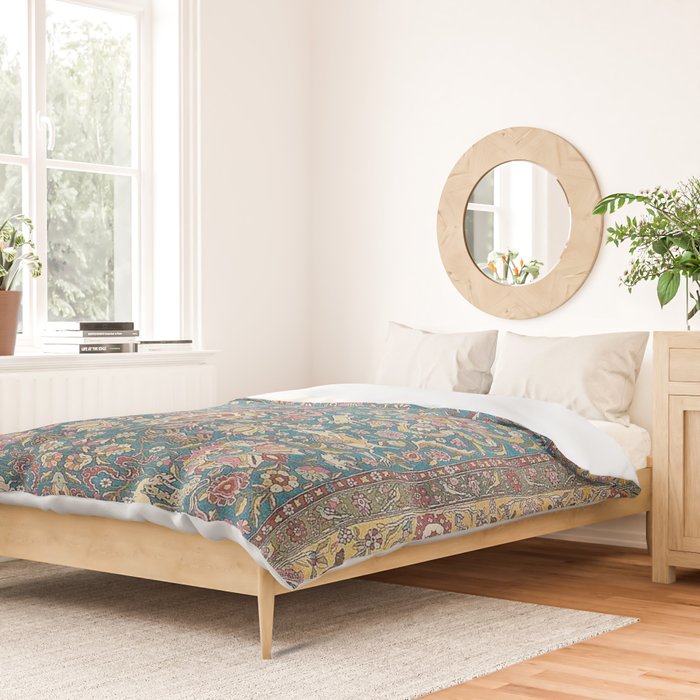 Antique Golden Blue Tehran Persian Rug Duvet Cover Gallery Image 2