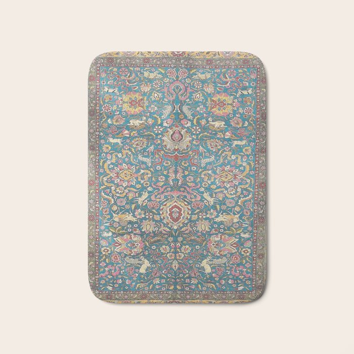 Antique Golden Blue Tehran Persian Rug Bath Mat Gallery Image 1