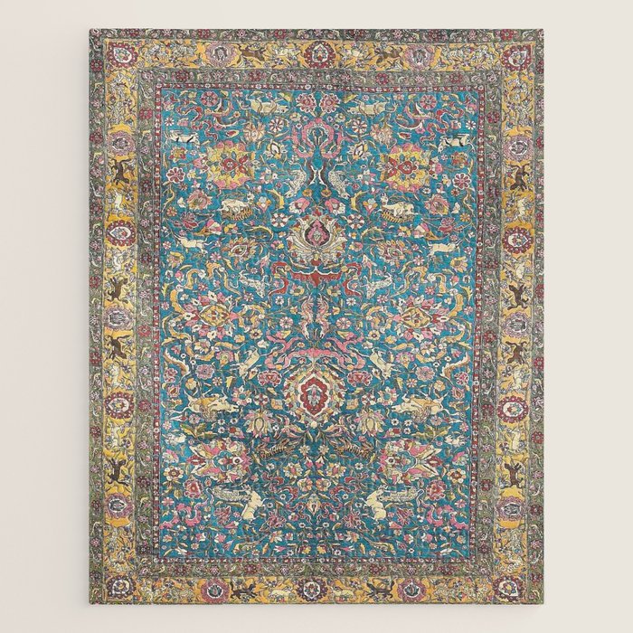 Antique Golden Blue Tehran Persian Rug Jigsaw Puzzle Gallery Image 1