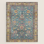 Antique Golden Blue Tehran Persian Rug Jigsaw Puzzle Gallery Image 1