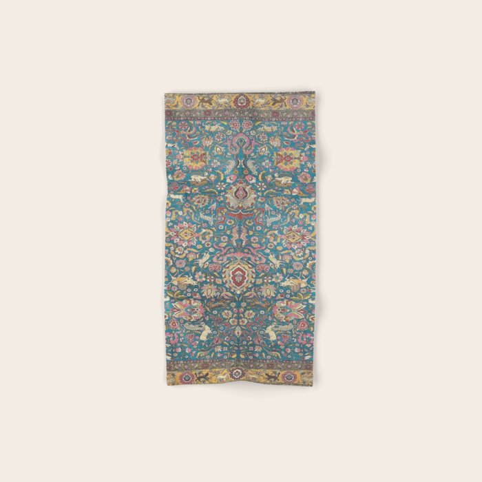 Antique Golden Blue Tehran Persian Rug Bath Towel Gallery Image 1
