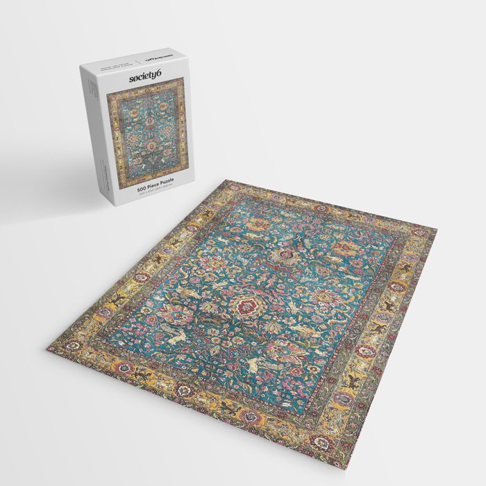Antique Golden Blue Tehran Persian Rug Jigsaw Puzzle Gallery Image 2