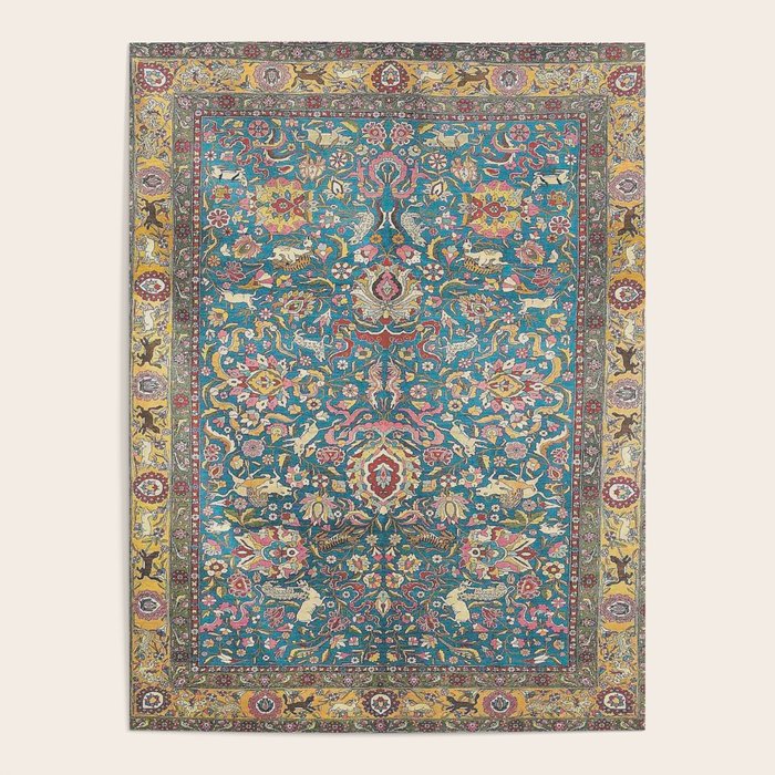 Antique Golden Blue Tehran Persian Rug Poster Gallery Image 4