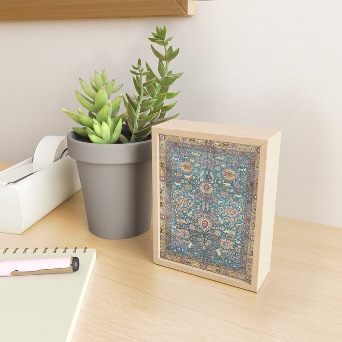 Antique Golden Blue Tehran Persian Rug Mini Art Print Gallery Image 2